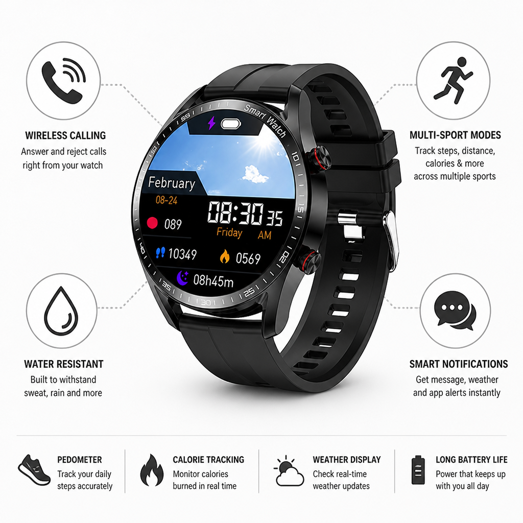 Wireless Calling Multi-Sport Water-Resistant Smartwatch