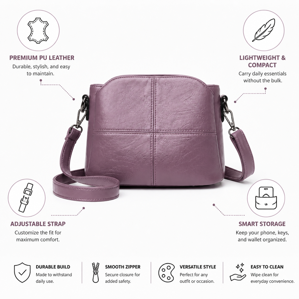 PU Leather & Adjustable Strap Crossbody Bag