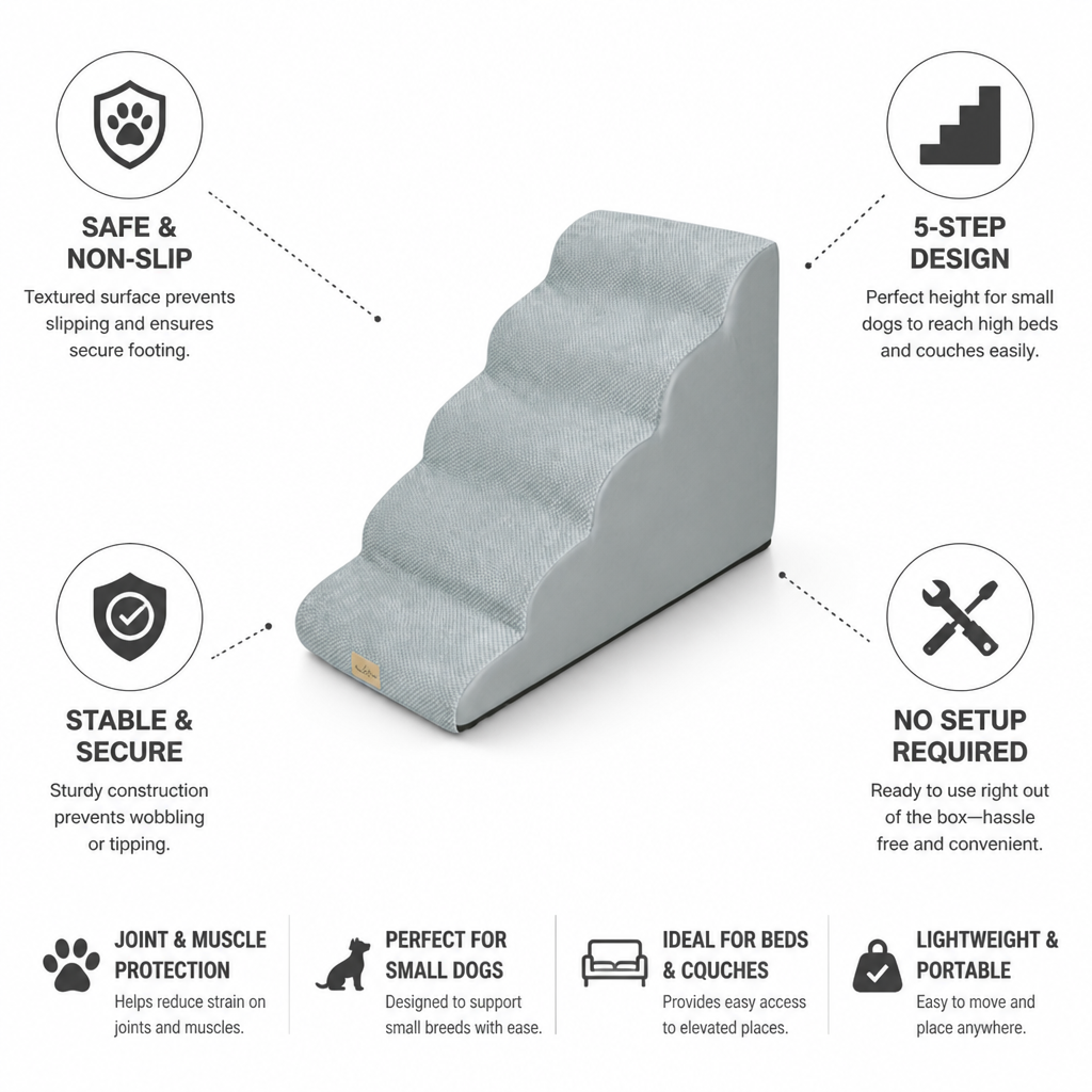 Non-Slip 5-Step Dog Stairs & Ramp