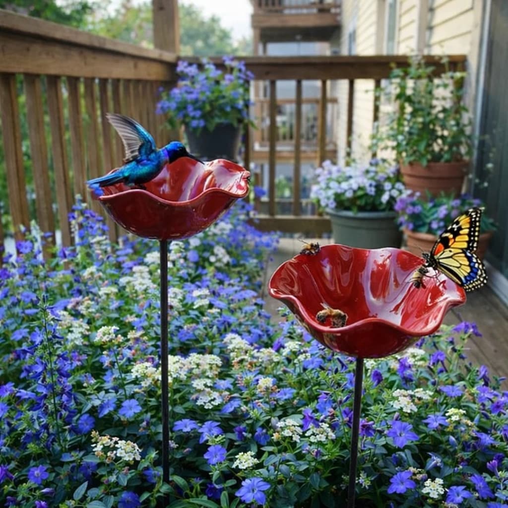 Weatherproof Metal Birdbath in Flower Design for Garden and Terrace