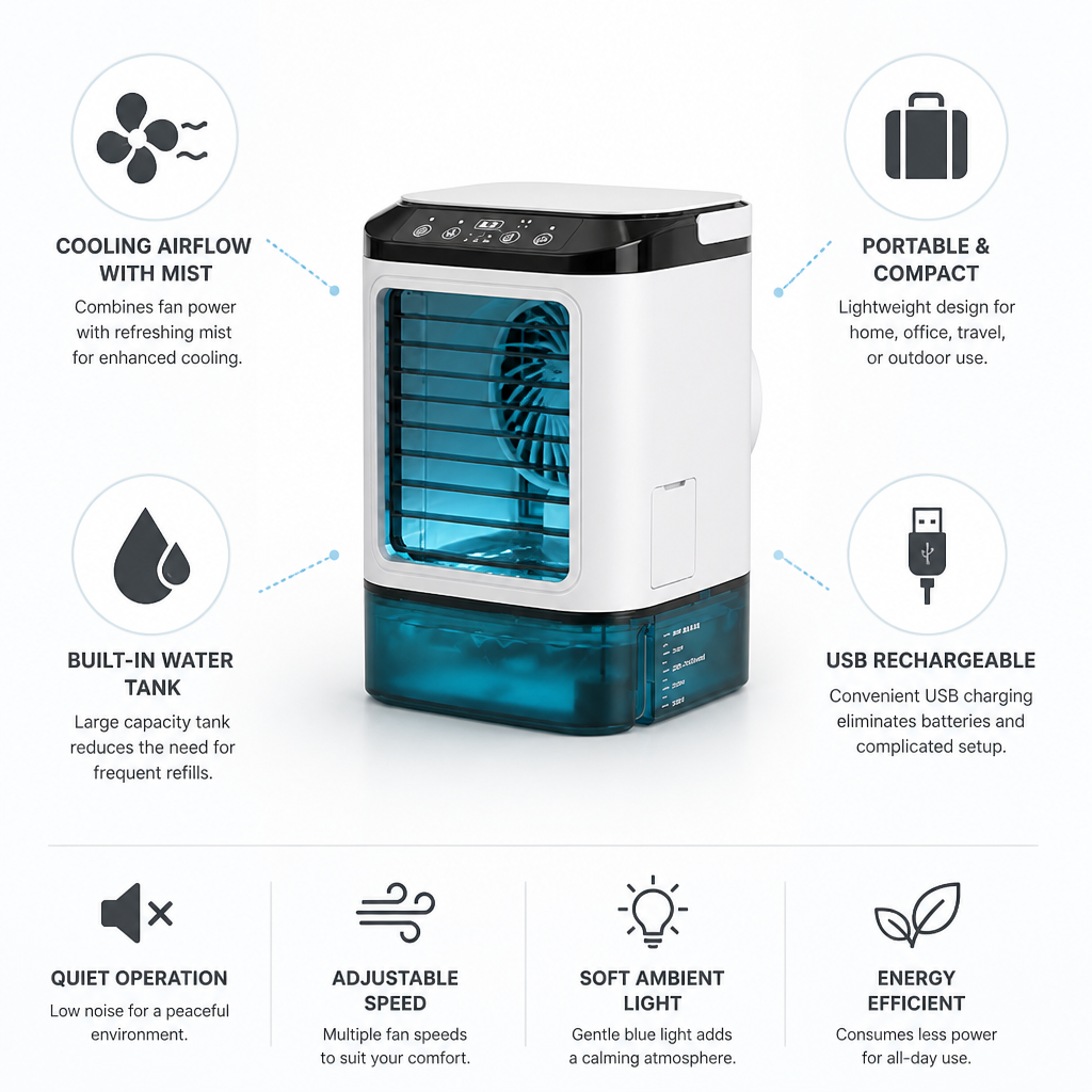 Portable USB Rechargeable Mist Cooling Fan
