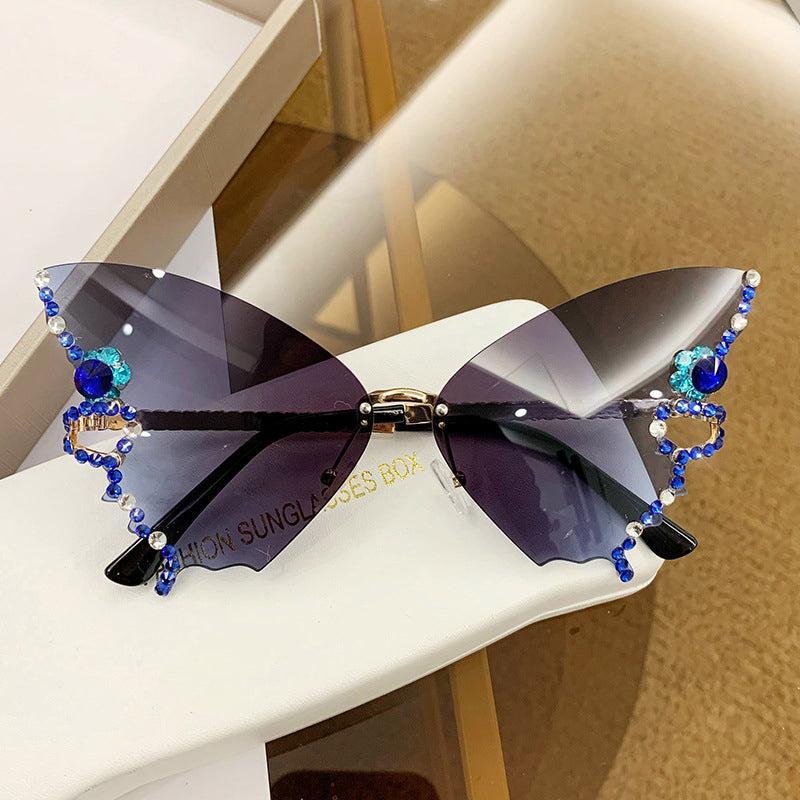 Crystal-Embellished Butterfly-Shaped Sunglasses
