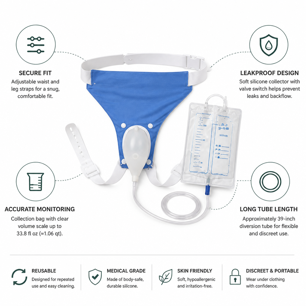 Silicone Wearable Urine Collection Kit (39-Inch Tube)