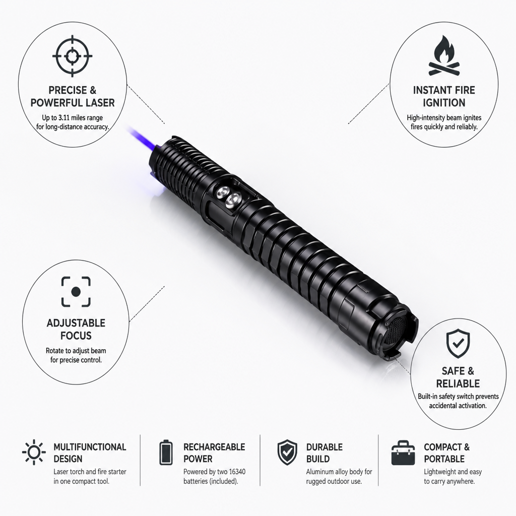 Compact Adjustable Focus & Fire-Starting Tactical Laser Torch