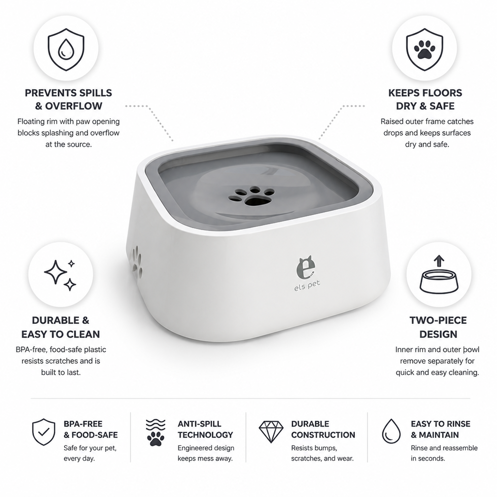 Spill-Proof Floating Rim Dog Water Bowl (Two-Piece)