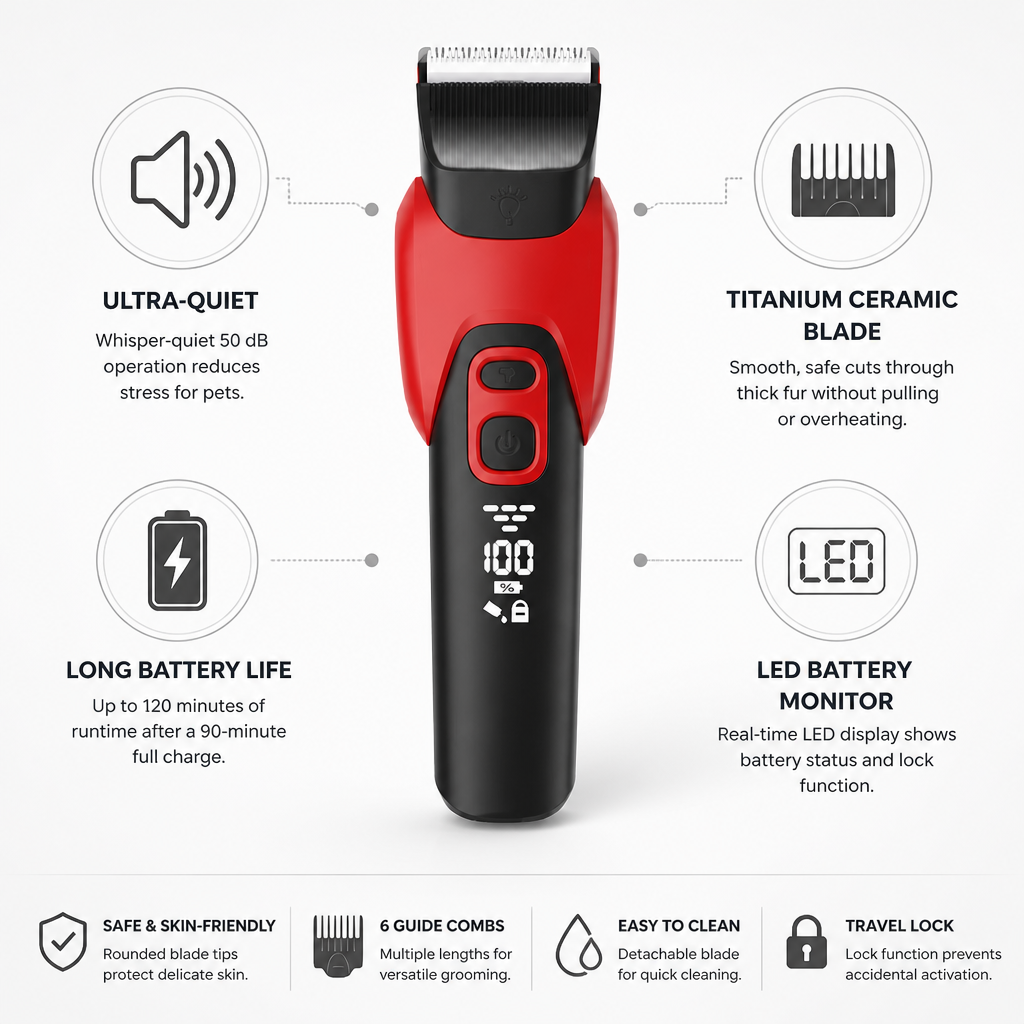 Whisper-Quiet Cordless Titanium Ceramic Dog Clippers