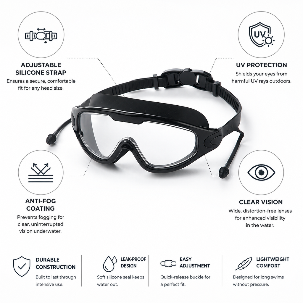 Anti-Fog UV-Protective Adjustable Silicone Strap Swimming Goggles