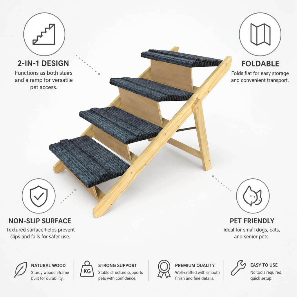 Foldable Wooden Non-Slip Pet Stairs & Ramp