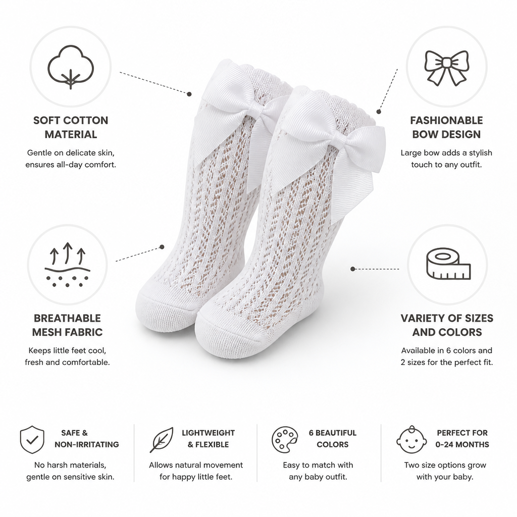 Soft Breathable Cotton Baby Socks With Large Bow