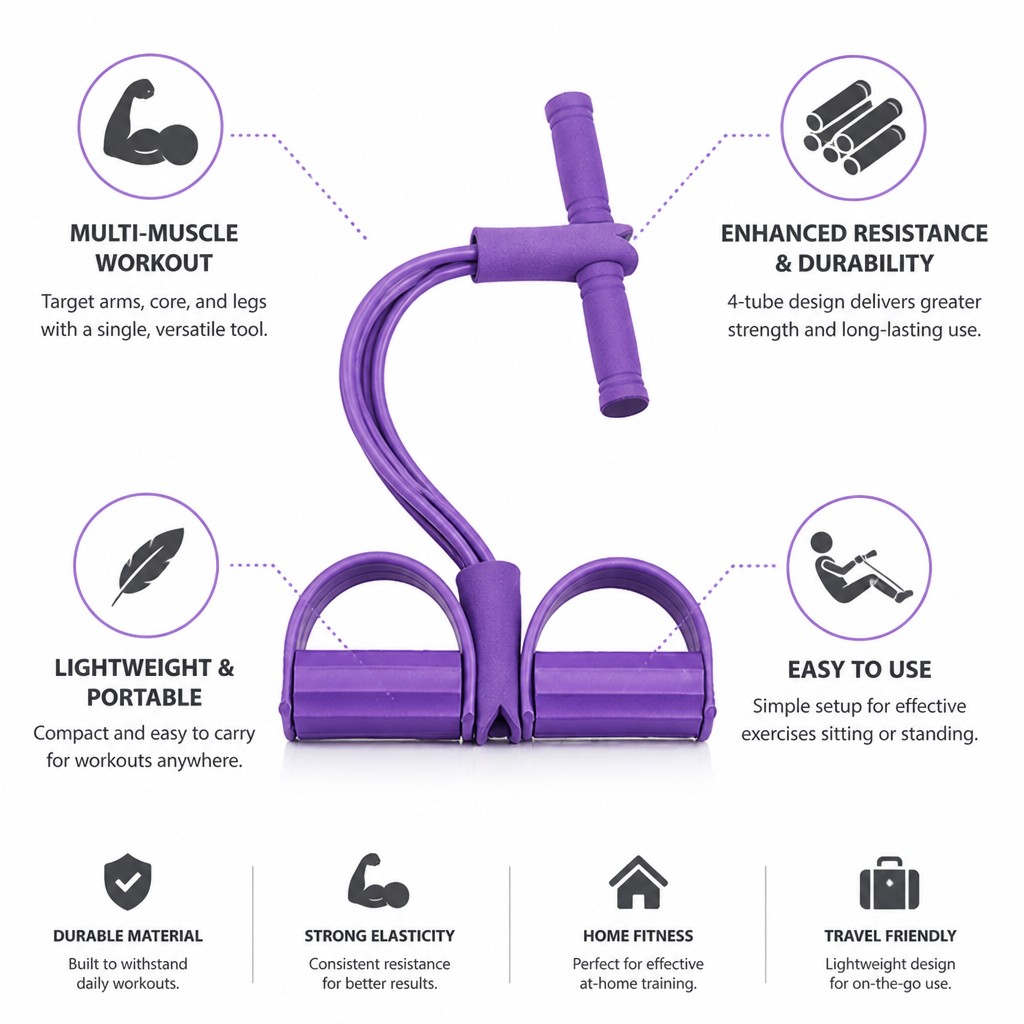 Lightweight 4-Tube Resistance Band with Pedal