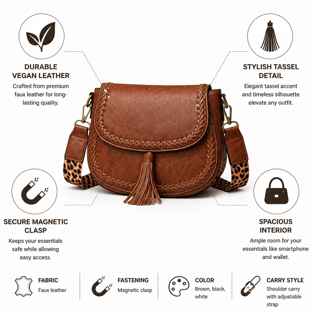 Vegan Leather Tassel Saddle Bag (Adjustable Strap)