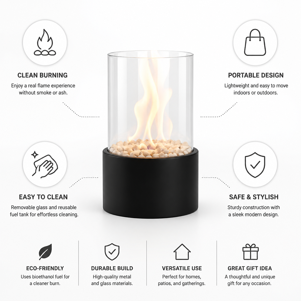 Portable Clean-Burning Smoke-Free Tabletop Fireplace