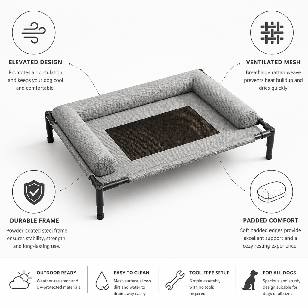 Elevated Ventilated Steel-Frame Dog Bed (Outdoor)