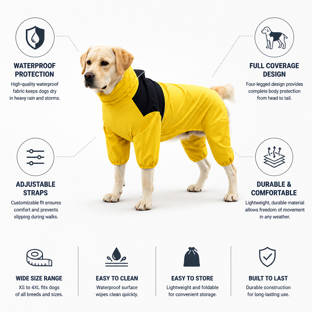 Waterproof Four-Leg Full-Coverage Dog Raincoat (Adjustable Straps)
