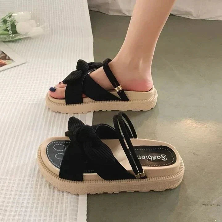 Adjustable Strap Women's Sandals with Bow Decoration
