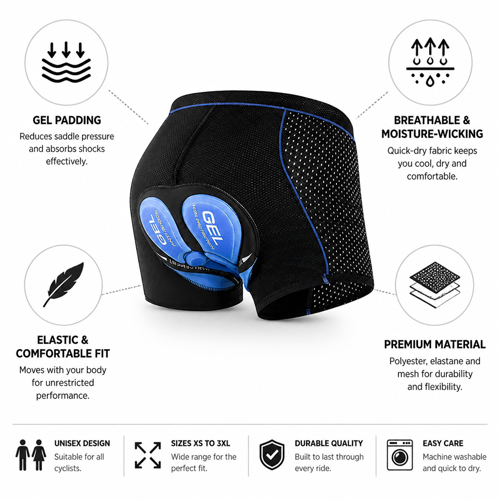 Gel-Padded Breathable Moisture-Wicking Cycling Shorts (Unisex)