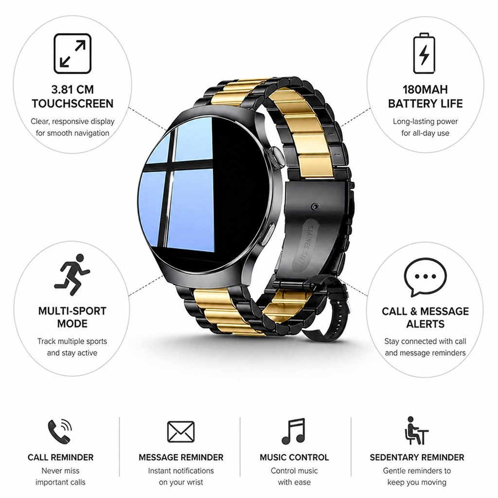 1.5-Inch Touchscreen Smartwatch (Multi-Sport, Call & Message Alerts)