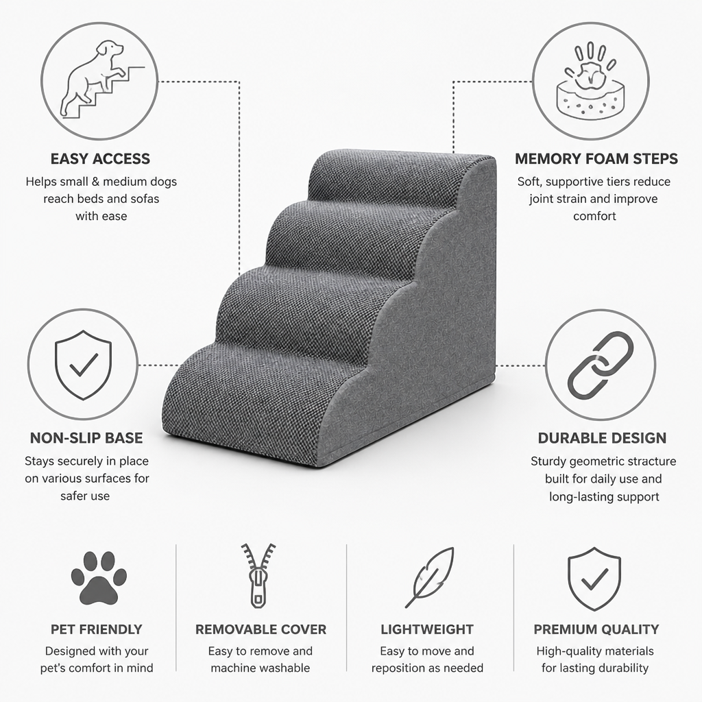 Memory Foam & Non-Slip Dog Stairs (4-Tier)