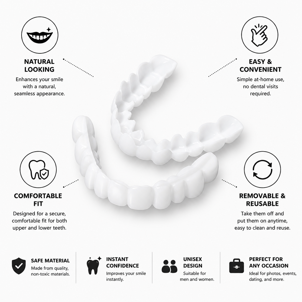 Natural-Looking Removable & Reusable Tooth Covers (Upper & Lower Set)