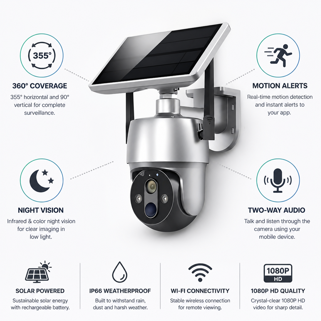 Solar-Powered 1080P HD Night Vision Outdoor Security Camera (IP66 Weather-Resistant)