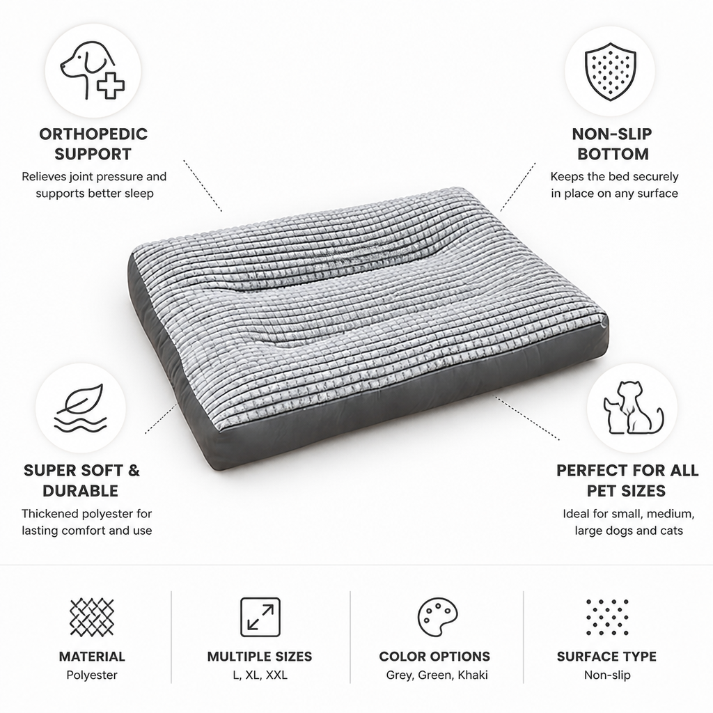 Orthopedic Super-Soft Polyester Pet Bed (Non-Slip Base)