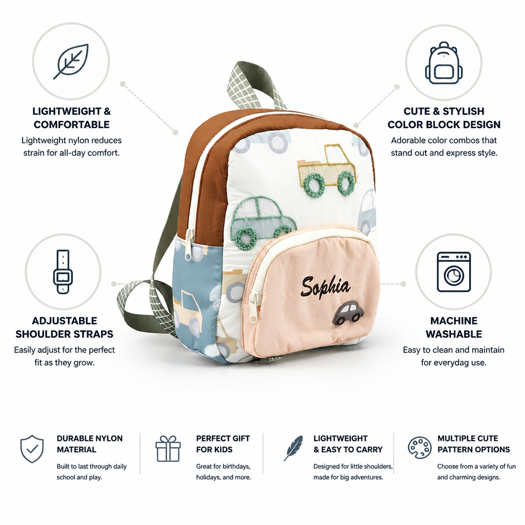 Lightweight Nylon Color-Block Kids Backpack