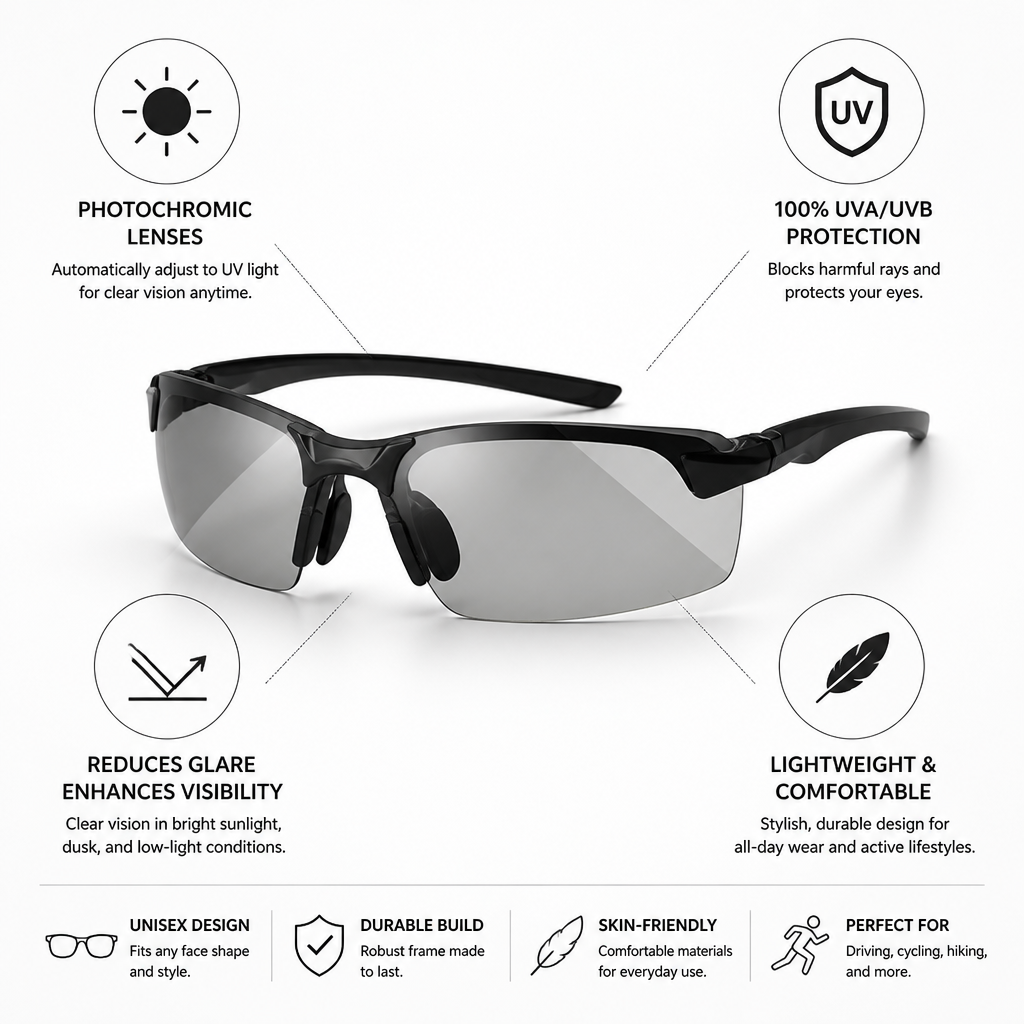 Photochromic 100% UVA/UVB Sunglasses (Unisex)