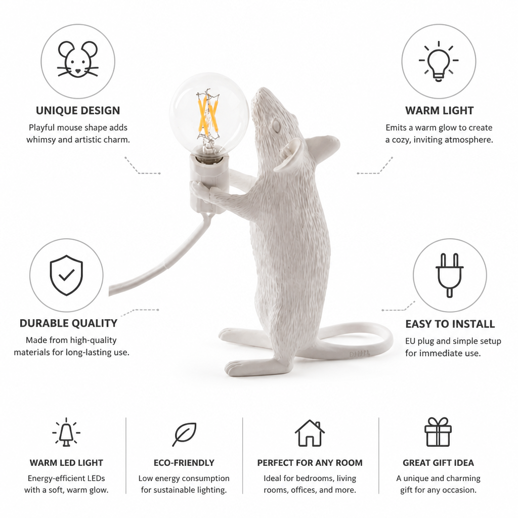 Playful Resin Warm LED Mouse Table Lamp