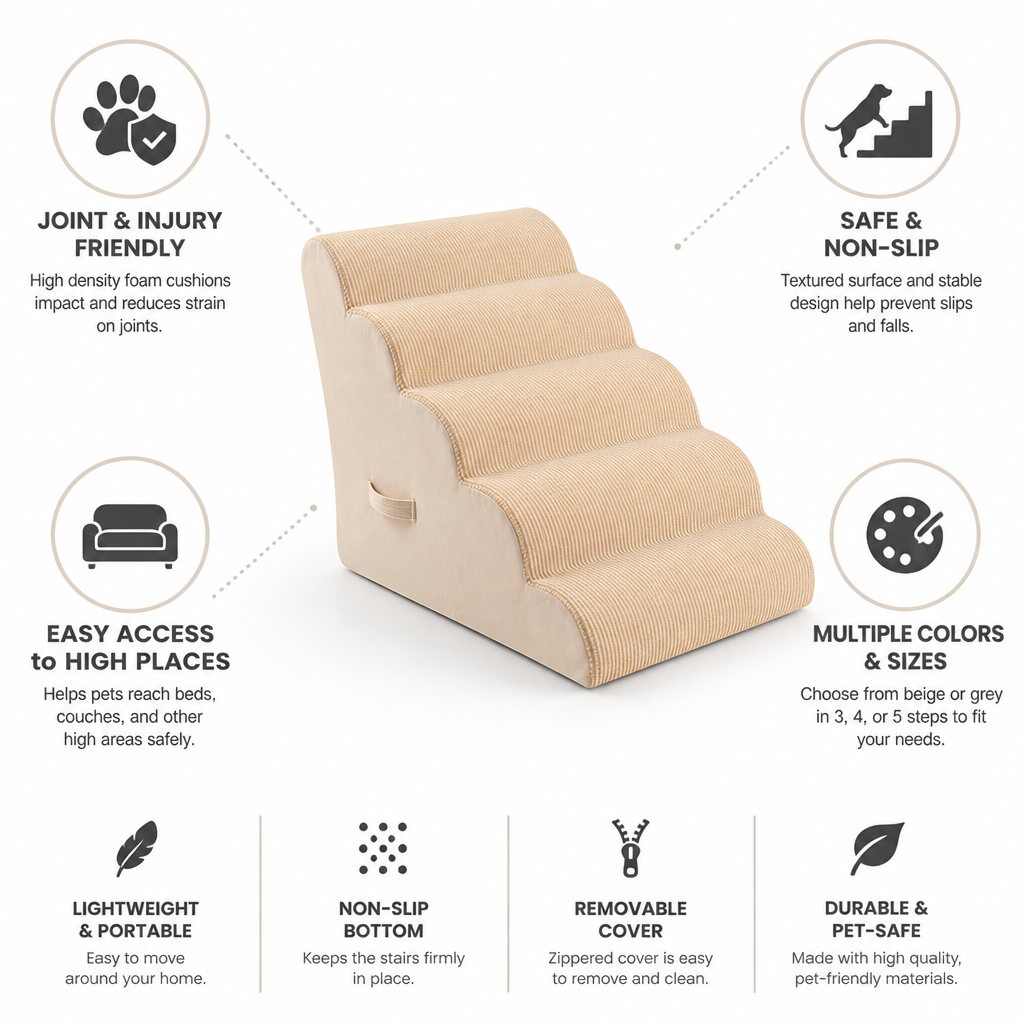 High-Density Foam Non-Slip Pet Stairs (For Dogs & Cats)