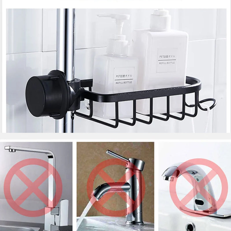 Rustproof Shower Caddy for Soap and Shampoo – Wall-Mounted Aluminum Shelf in Silver or Black