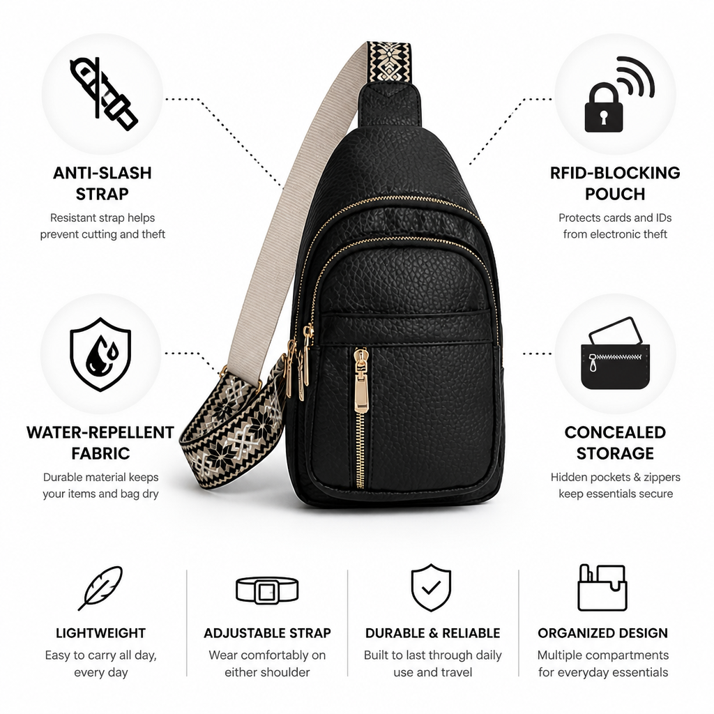 Anti-Slash RFID-Blocking Water-Repellent Crossbody Bag