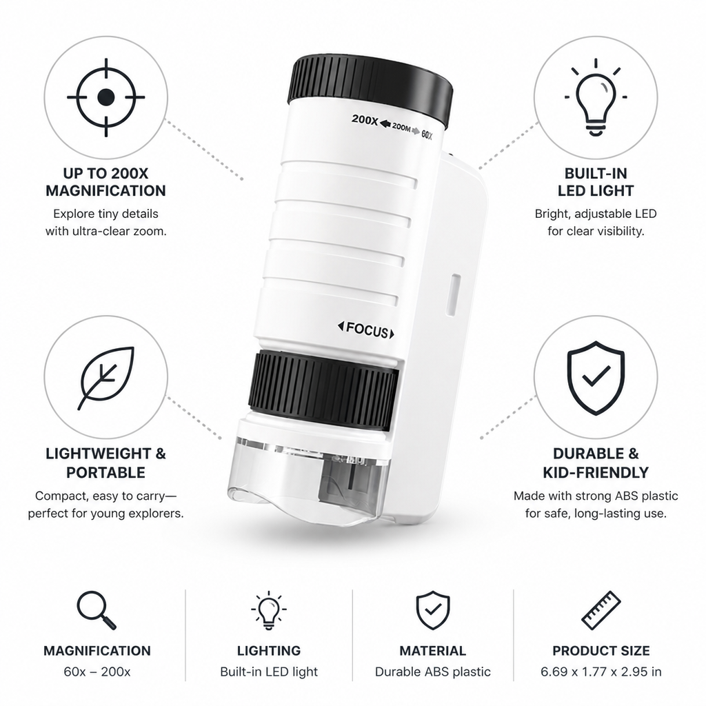 200x Magnification Built-In LED Handheld Microscope (For Kids)
