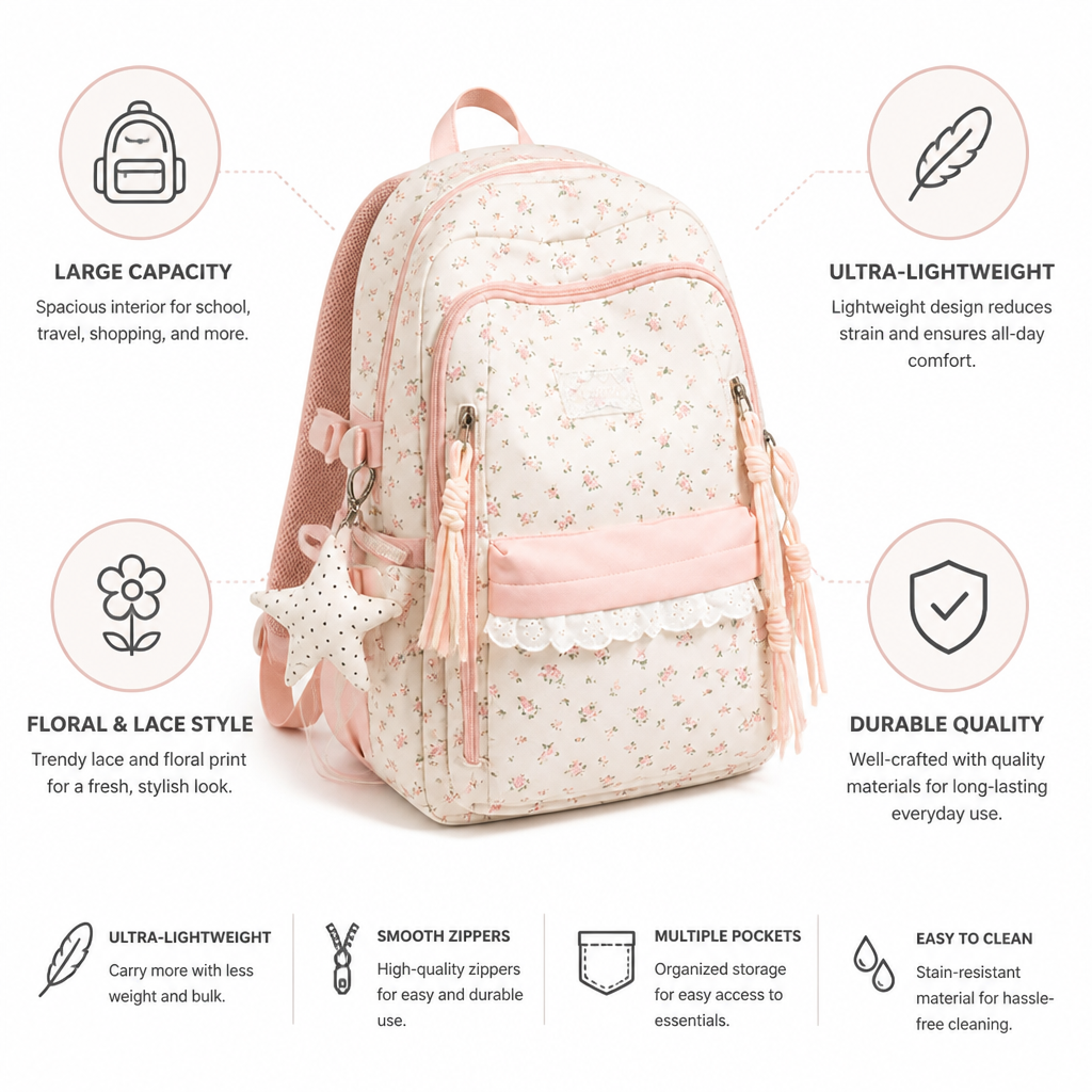 Ultra-Lightweight & Large Capacity Lace Floral Backpack