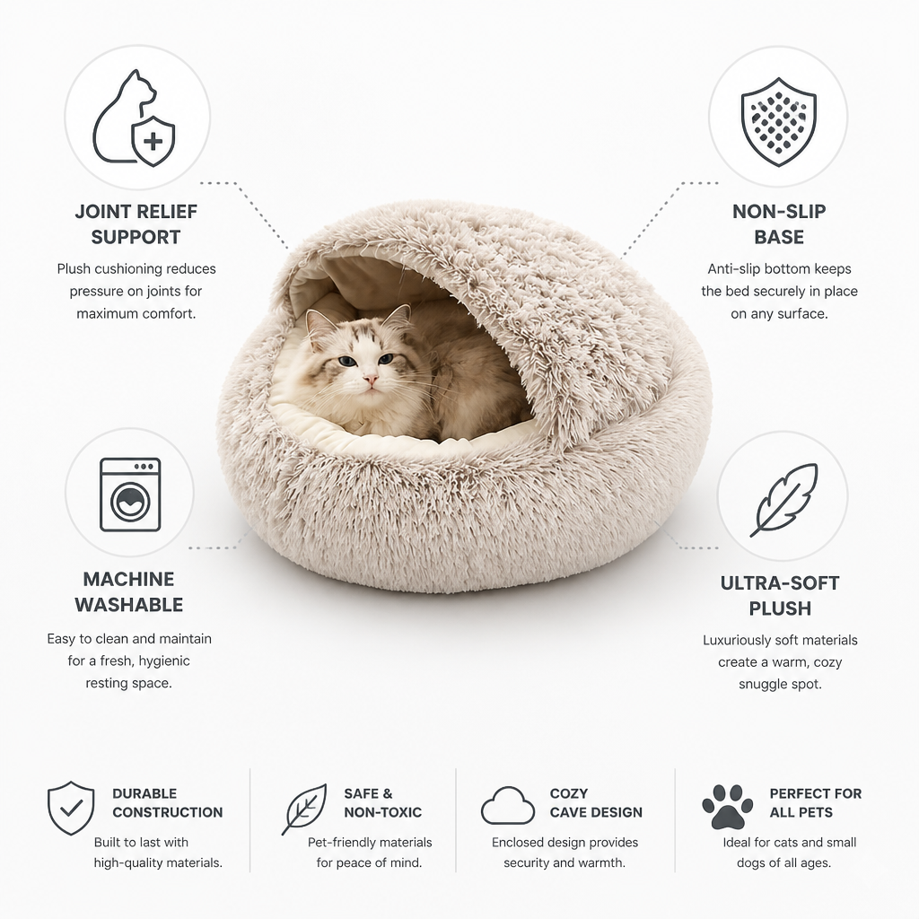 Joint-Relief Plush Non-Slip Pet Cave Bed