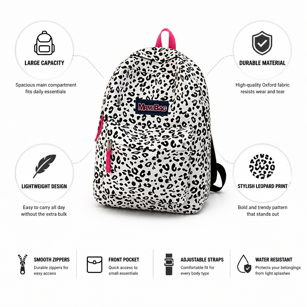 Lightweight Durable Leopard Print Backpack