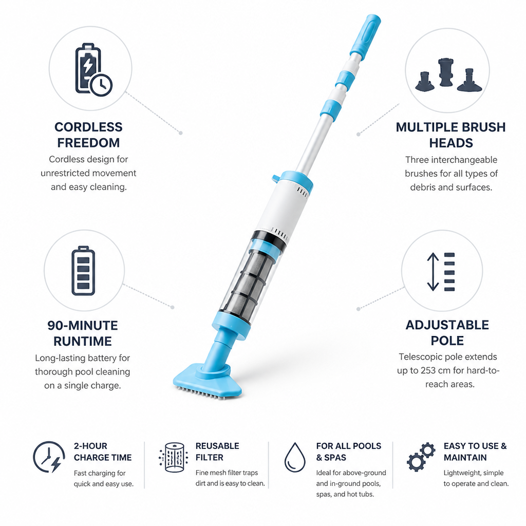 Cordless 90-Min Telescopic Pool Vacuum
