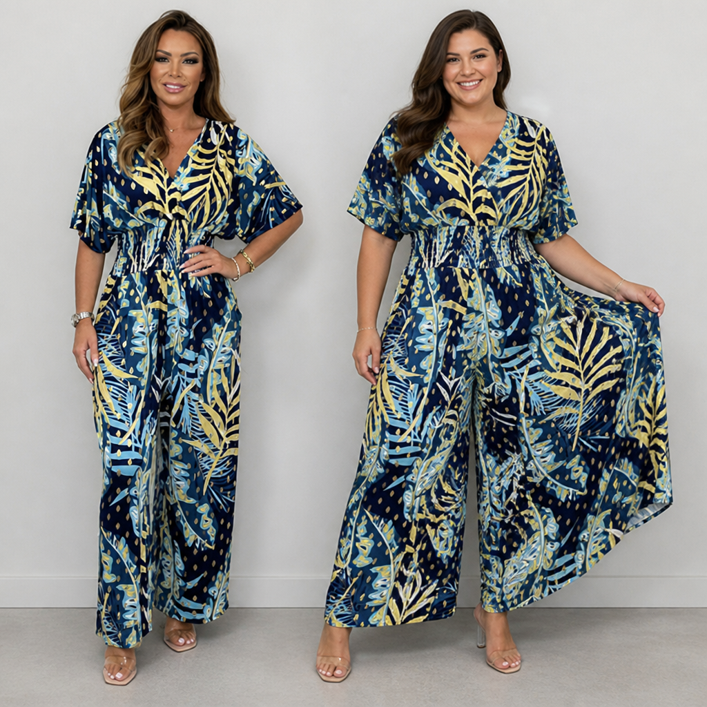 LatessaLuxe™ Plus Size Leaf Print Bodysuit — Feel Effortless Confidence and All-Day Freedom in Your Curves