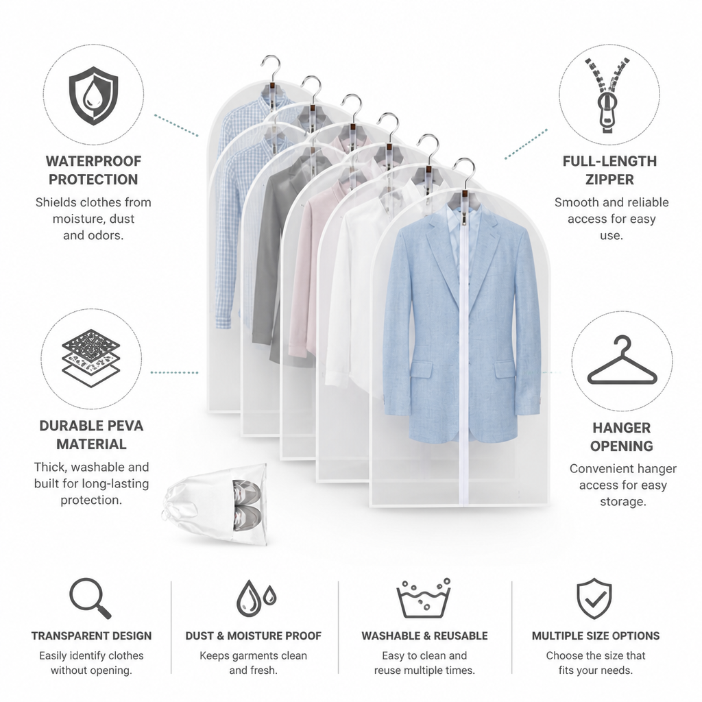 Clear Waterproof PEVA Garment Bags (12-Pack)