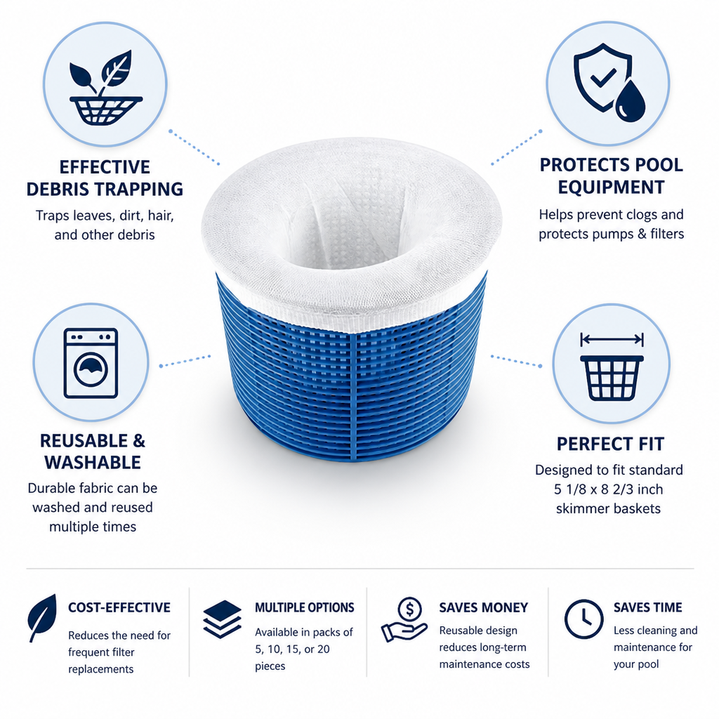 Reusable Fabric & Debris-Trapping Pool Skimmer Socks (Fits 5.12 x 8.66 in)