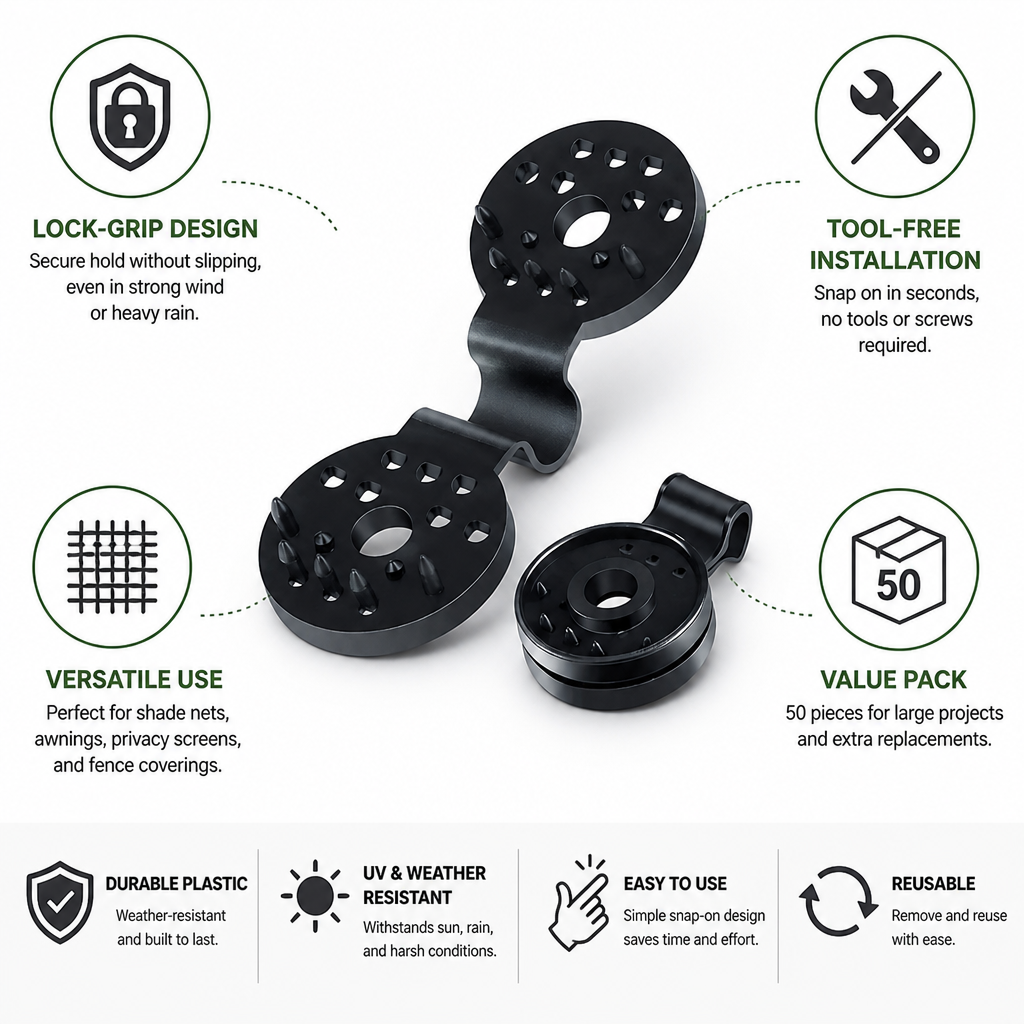 Lock-Grip Snap-On Plastic Shade Net Clips (Pack of 50)