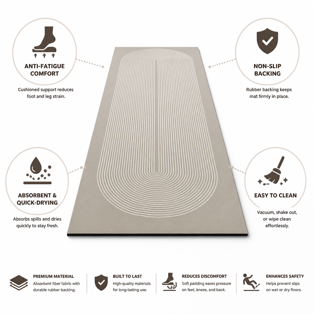 Anti-Fatigue Absorbent Kitchen Mat (Non-Slip Rubber Backing)