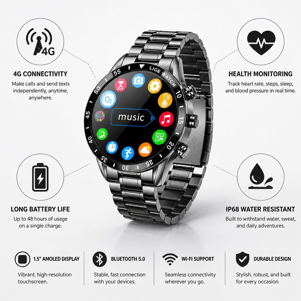 High-Res AMOLED 4G Smartwatch (48-Hour Battery)