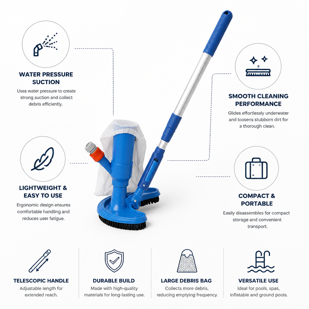 Hose-Powered Telescopic Handheld Pool Vacuum