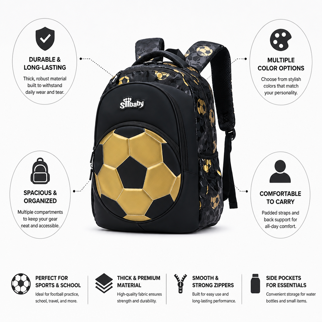 Thick Durable Football-Print Sports Backpack
