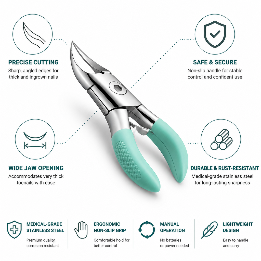 Ergonomic Non-Slip Medical-Grade Stainless Steel Toenail Clipper (Wide Jaw)