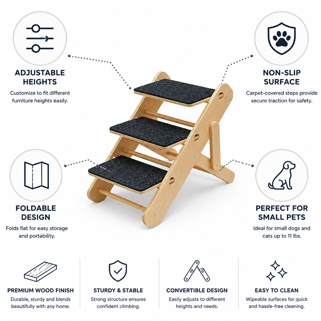 Adjustable Non-Slip Carpet Pet Ramp (Foldable)