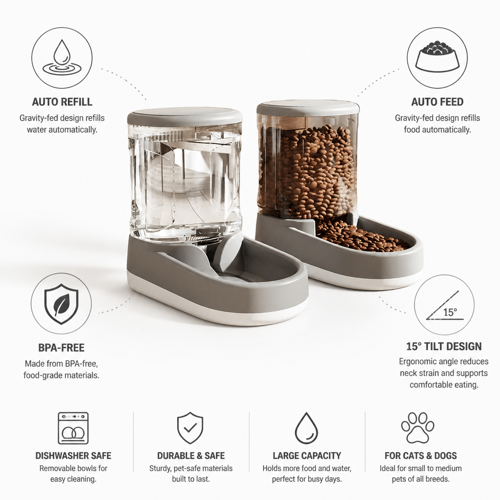 Automatic Gravity-Fed BPA-Free Pet Feeder & Water Dispenser