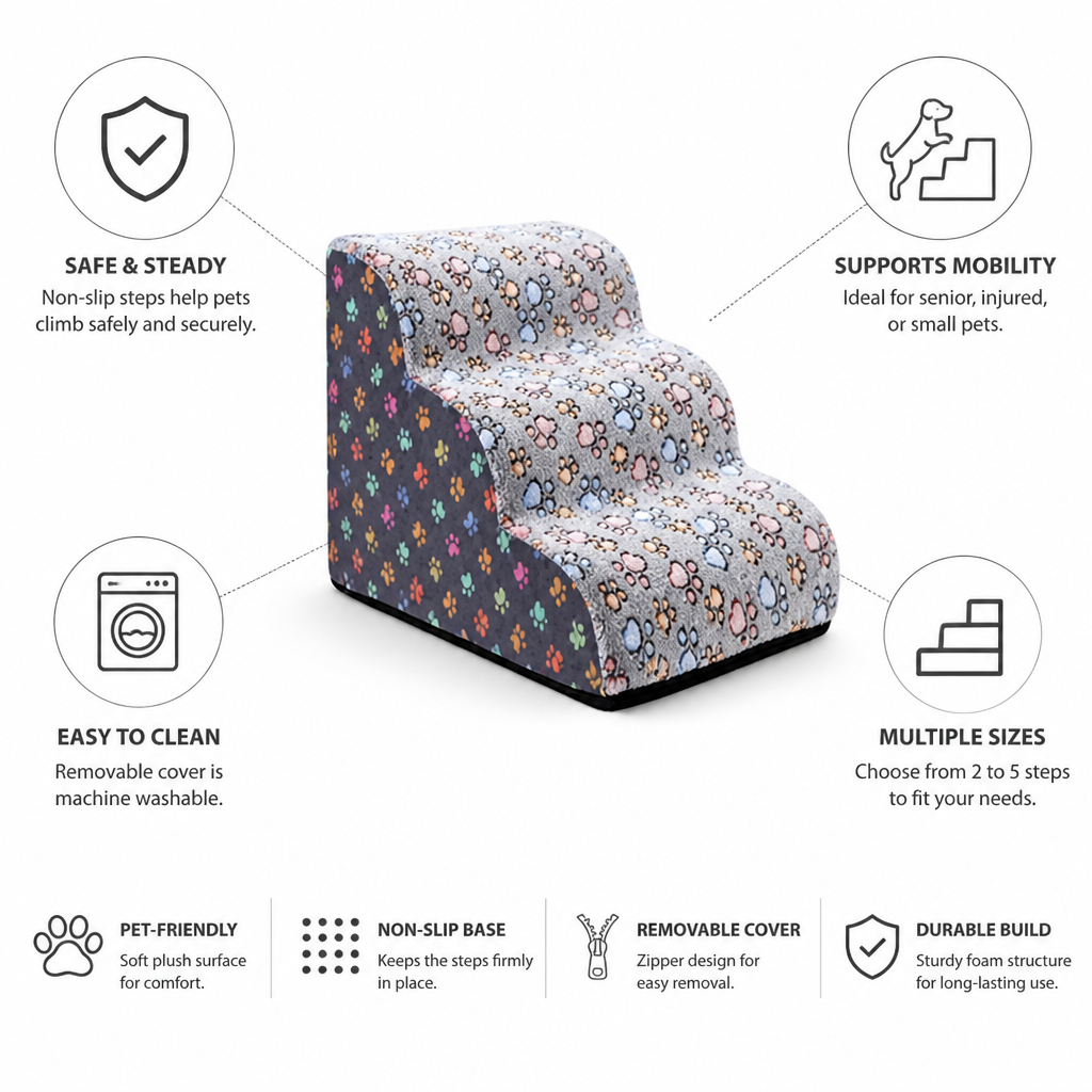 Paw-Print Plush Non-Slip Pet Steps (2–5 Steps)