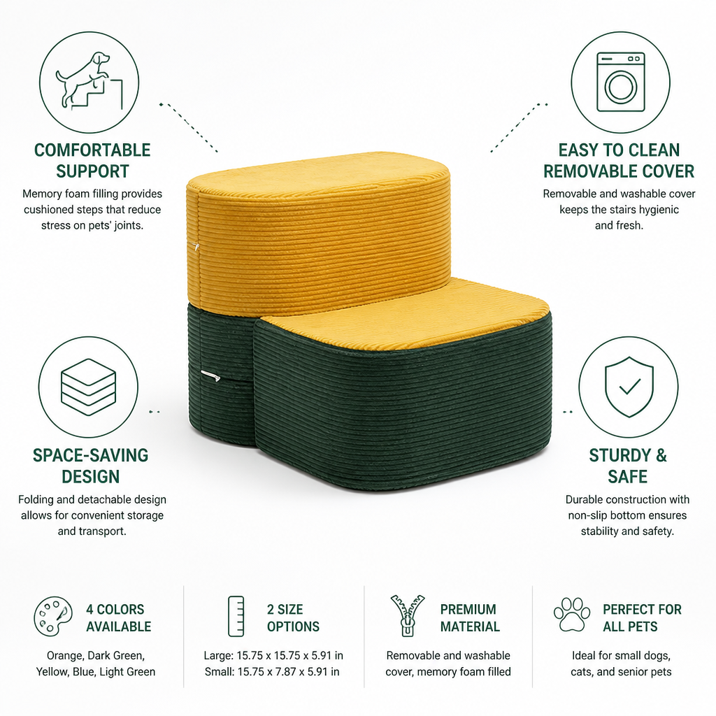 Memory Foam Folding Pet Stairs (Removable Washable Cover)