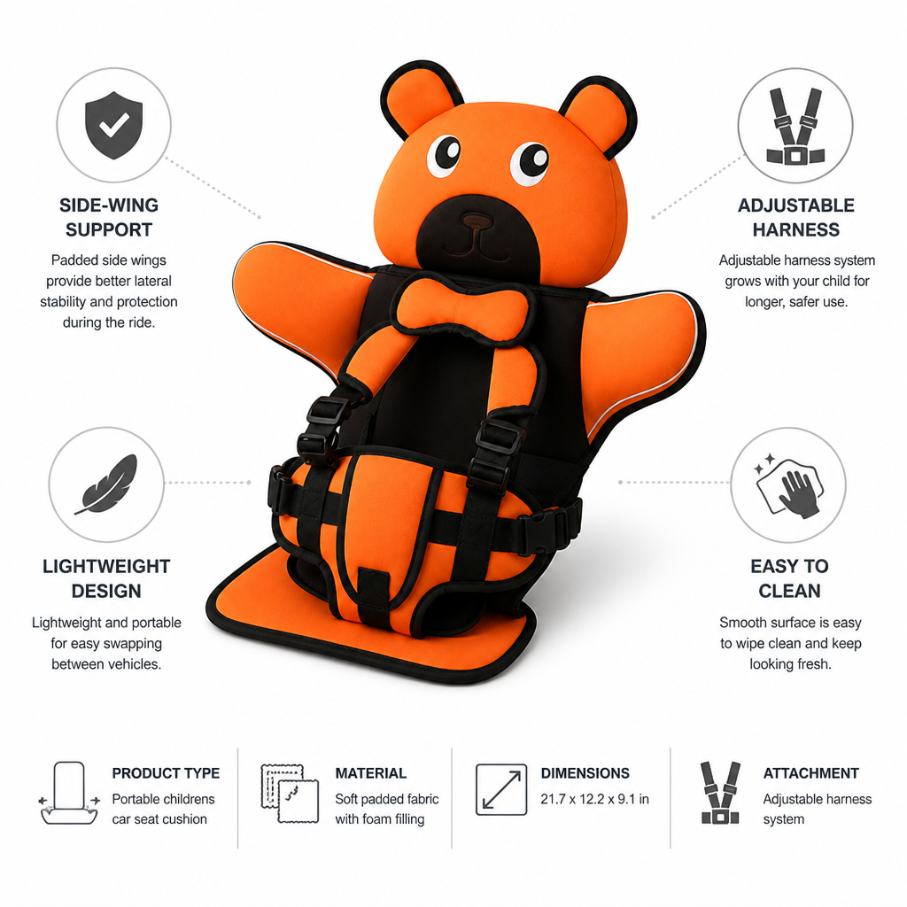 Foam-Padded Side-Wing Adjustable Harness Car Seat Cushion